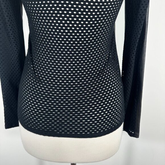 NWT BCBG MAX AZRIA Callan Long Sleeve Faux Leather Mesh Contrast Back Top XXS - Picture 9 of 13